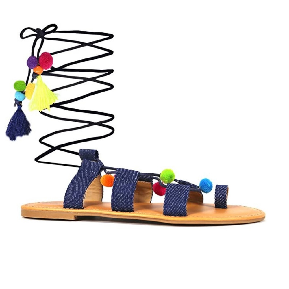 Catherine Malandrino Mallidrie colorful pompoms  sandals NWOT 8,5